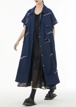 Ada Fashion -Ada Fashion New Navy Peter Pan Collar Button Hole Patchwork Denim Waistcoat Fall2