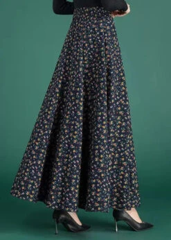 Print Elastic Waist Cotton Skirts Fall -Ada Fashion New Navy Print Elastic Waist Cotton Skirts Fall Ada Fashion 178521783