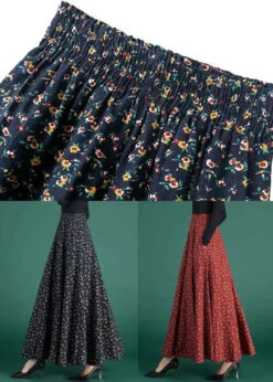 Print Elastic Waist Cotton Skirts Fall -Ada Fashion New Navy Print Elastic Waist Cotton Skirts Fall Ada Fashion 178521845