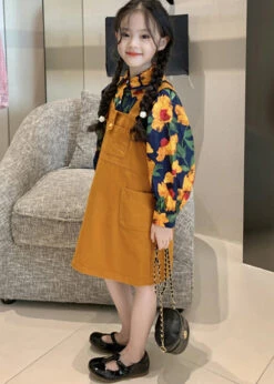 New Orange Peter Pan Collar Print Cotton Girls Two Piece Set FallML0038 -Ada Fashion New Orange Peter Pan Collar Print Cotton Girls Two Piece Set Fall3