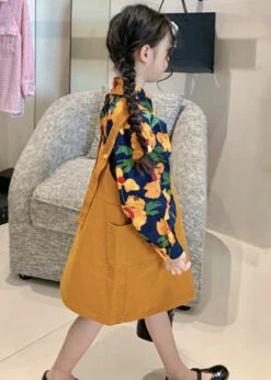 New Orange Peter Pan Collar Print Cotton Girls Two Piece Set FallML0038 -Ada Fashion New Orange Peter Pan Collar Print Cotton Girls Two Piece Set Fall4