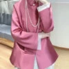 New Pink Stand Collar Button Patchwork Silk Coats Spring QA1073 -Ada Fashion New Pink Stand Collar Button Patchwork Silk Coats Spring1