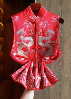 Embroidered Button Silk Beach Waistcoat Sleeveless -Ada Fashion New Red Embroidered Button Patchwork Silk Beach Waistcoat Sleeveless Ada Fashion 177561046