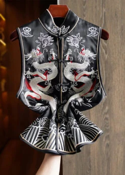 Embroidered Button Silk Beach Waistcoat Sleeveless -Ada Fashion New Red Embroidered Button Patchwork Silk Beach Waistcoat Sleeveless Ada Fashion 177561132