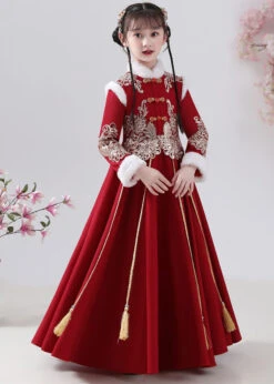 New Red Fur Collar Embroideried Button Warm Fleece Girls Maxi Dresses Winter ML0054 -Ada Fashion New Red Fur Collar Embroideried Button Warm Fleece Girls Maxi Dresses Winter3 79e22a3d abab 46c2 8902 c54b99906a5b