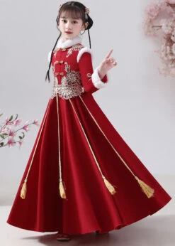 New Red Fur Collar Embroideried Button Warm Fleece Girls Maxi Dresses Winter ML0054 -Ada Fashion New Red Fur Collar Embroideried Button Warm Fleece Girls Maxi Dresses Winter4 958ca5ef d334 4741 9fa2 1ea087320fd3