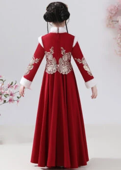 New Red Fur Collar Embroideried Button Warm Fleece Girls Maxi Dresses Winter ML0054 -Ada Fashion New Red Fur Collar Embroideried Button Warm Fleece Girls Maxi Dresses Winter5 bf168989 fa79 4ae7 97ea 1870074c39c9