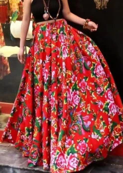 New Red Print Elastic Waist Patchwork Cotton Exra Large Hem Skirts Fall LY9125 -Ada Fashion New Red Print Elastic Waist Patchwork Cotton Exra Large Hem Skirts Fall3 3f75d36a ef9d 4f32 8c1e bde468cdd930