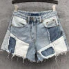 Novelty Blue Asymmetrical Patchwork High Waist Denim Shorts Summer TY1068
