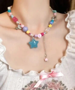 Novelty Blue Star Beading Pendant Necklace ML0682