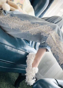 Novelty Light Blue Lace Patchwork Elastic Waist Harem Jeans TY1020 10 Novelty Light Blue Lace Patchwork Elastic Waist Harem Jeans TY1020 -Ada Fashion Novelty Light Blue Lace Patchwork Elastic Waist Harem Jeans4