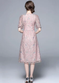 Novelty Pink Embroideried Sequins Patchwork Tulle Dress Puff Sleeve LY7416 -Ada Fashion Novelty Pink Embroideried Sequins Patchwork Tulle Dress Puff Sleeve5