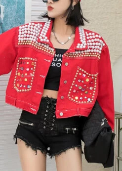 Novelty Red Peter Pan Collar Nail Bead Button Denim Coats Long Sleeve LY6010 -Ada Fashion Novelty Red Peter Pan Collar Nail Bead Button Denim Coats Long Sleeve4 b8441221 7c20 47e2 8138 388ba0be7e78