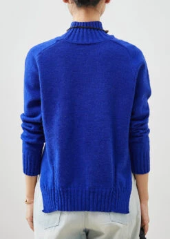 Organic Blue High Neck Side Open Knit Sweater Spring YU1065 -Ada Fashion Organic Blue High Neck Side Open Knit Sweater Spring4