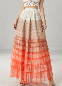 Organic Orange Ruffled Patchwork Tulle Skirts Summer YU1027 -Ada Fashion Organic Orange Ruffled Patchwork Tulle Skirts Summer3