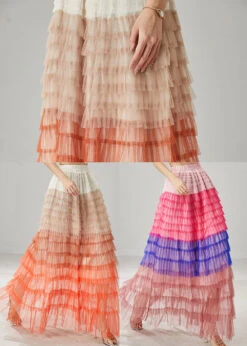 Organic Orange Ruffled Patchwork Tulle Skirts Summer YU1027 -Ada Fashion Organic Orange Ruffled Patchwork Tulle Skirts Summer5