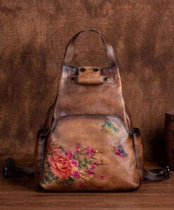 Original Design Brown Cowhide Embossed Backpack Bag HJ1016 -Ada Fashion Original Design Brown Cowhide Embossed Backpack Bag3