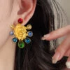 Original Design Gold Inlaid Sterling Silver Overgild Coloured Glaze Stud Earrings GH1028