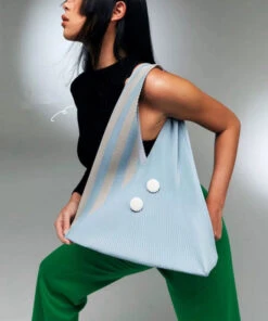 Original Design Light Blue Wrinkled Splicing Satchel Handbag ML2180