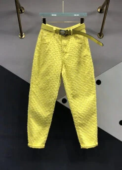 Original Design Yellow Pockets Hollow Out Denim Pants Fall ML0723