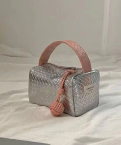 Original Silver Powder Color Matching Woven Pattern Handbag ZX1010 -Ada Fashion Original Silver Powder Color Matching Woven Pattern Handbag5