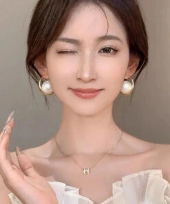 Oversize Gold Overgild Pearl Hoop Earrings LY8973