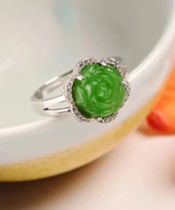 Green Sterling Silver Jade Zircon Floral Rings -Ada Fashion Oversize Green Sterling Silver Jade Zircon Floral Rings Ada Fashion 177888324