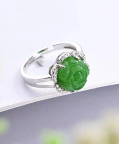 Green Sterling Silver Jade Zircon Floral Rings -Ada Fashion Oversize Green Sterling Silver Jade Zircon Floral Rings Ada Fashion 177888435