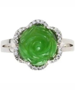 Green Sterling Silver Jade Zircon Floral Rings -Ada Fashion Oversize Green Sterling Silver Jade Zircon Floral Rings Ada Fashion 177888528