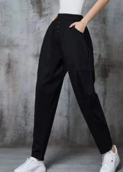 Plus Size Black Elastic Waist Cotton Harem Pants Spring JK1013 -Ada Fashion Plus Size Black Elastic Waist Cotton Harem Pants Spring Ada Fashion 183460752