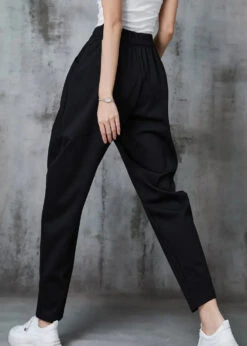 Plus Size Black Elastic Waist Cotton Harem Pants Spring JK1013 -Ada Fashion Plus Size Black Elastic Waist Cotton Harem Pants Spring Ada Fashion 183460814