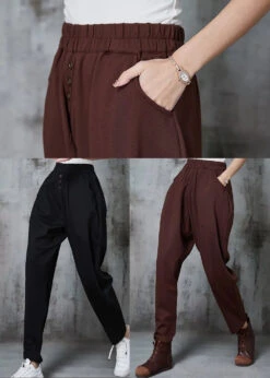 Plus Size Black Elastic Waist Cotton Harem Pants Spring JK1013 -Ada Fashion Plus Size Black Elastic Waist Cotton Harem Pants Spring Ada Fashion 183460988