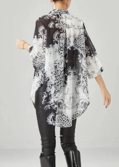 Plus Size Black White Print Oversized Chiffon Blouses Half Sleeve ML0506 -Ada Fashion Plus Size Black White Print Oversized Chiffon Blouses Half Sleeve Ada Fashion 162570252