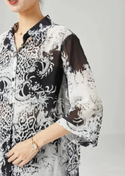 Plus Size Black White Print Oversized Chiffon Blouses Half Sleeve ML0506 -Ada Fashion Plus Size Black White Print Oversized Chiffon Blouses Half Sleeve Ada Fashion 162570424