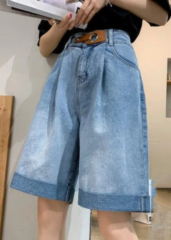 Plus Size Blue Pockets Patchwork Sashes Shorts Summer LY5246 -Ada Fashion Plus Size Blue Pockets Patchwork Sashes Shorts Summer3
