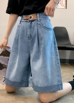 Plus Size Blue Pockets Patchwork Sashes Shorts Summer LY5246 -Ada Fashion Plus Size Blue Pockets Patchwork Sashes Shorts Summer4