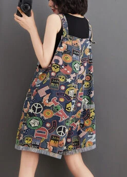 Plus Size Blue Print Pockets Patchwork Denim Shorts Jumpsuit Summer LY5651 -Ada Fashion Plus Size Blue Print Pockets Patchwork Denim Shorts Jumpsuit Summer4