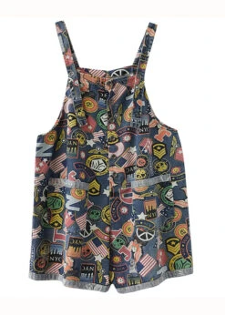 Plus Size Blue Print Pockets Patchwork Denim Shorts Jumpsuit Summer LY5651 -Ada Fashion Plus Size Blue Print Pockets Patchwork Denim Shorts Jumpsuit Summer5