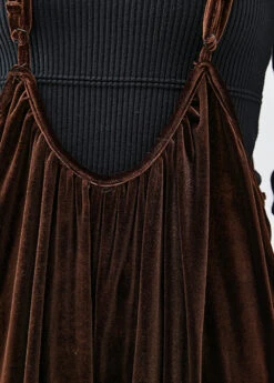 Plus Size Brown Oversized Silk Velour Wide Leg Strap Pants Fall LY9828 -Ada Fashion Plus Size Brown Oversized Silk Velour Wide Leg Strap Pants Fall5