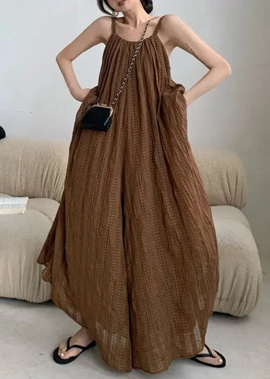 Plus Size Coffee Backless Wrinkled Patchwork Cotton Jumpsuits Sleeveless LY9064 4 Plus Size Coffee Backless Wrinkled Patchwork Cotton Jumpsuits Sleeveless LY9064 - Image 2