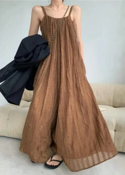 Plus Size Coffee Backless Wrinkled Patchwork Cotton Jumpsuits Sleeveless LY9064 9 Plus Size Coffee Backless Wrinkled Patchwork Cotton Jumpsuits Sleeveless LY9064 -Ada Fashion Plus Size Coffee Backless Wrinkled Patchwork Cotton Jumpsuits Sleeveless Ada Fashion 153069056