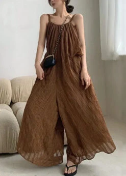 Plus Size Coffee Backless Wrinkled Patchwork Cotton Jumpsuits Sleeveless LY9064 10 Plus Size Coffee Backless Wrinkled Patchwork Cotton Jumpsuits Sleeveless LY9064 -Ada Fashion Plus Size Coffee Backless Wrinkled Patchwork Cotton Jumpsuits Sleeveless Ada Fashion 153069184