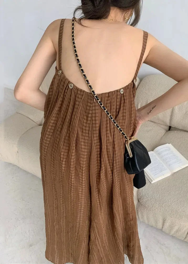 Plus Size Coffee Backless Wrinkled Patchwork Cotton Jumpsuits Sleeveless LY9064 7 Plus Size Coffee Backless Wrinkled Patchwork Cotton Jumpsuits Sleeveless LY9064 - Image 5