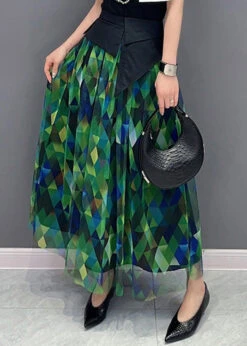 Plus Size Green Print Patchwork High Waist Tulle Skirts LY4328 -Ada Fashion Plus Size Green Print Patchwork High Waist Tulle Skirts3