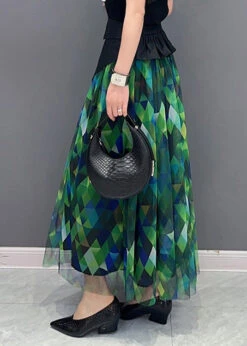 Plus Size Green Print Patchwork High Waist Tulle Skirts LY4328 -Ada Fashion Plus Size Green Print Patchwork High Waist Tulle Skirts4