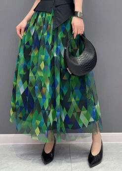 Plus Size Green Print Patchwork High Waist Tulle Skirts LY4328 -Ada Fashion Plus Size Green Print Patchwork High Waist Tulle Skirts5