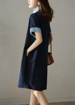 Plus Size Grey Peter Pan Collar Button Patchwork Cotton Dress Summer LY9706 -Ada Fashion Plus Size Grey Peter Pan Collar Button Patchwork Cotton Dress Summer4