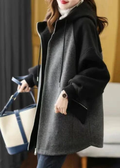 Plus Size Grey Zip Up Pockets Patchwork Fine Cotton Filled Hooded Coat Fall LY8335 -Ada Fashion Plus Size Grey Zip Up Pockets Patchwork Fine Cotton Filled Hooded Coat Fall Ada Fashion 149270315