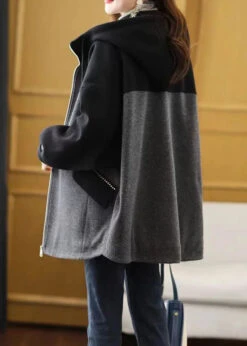 Plus Size Grey Zip Up Pockets Patchwork Fine Cotton Filled Hooded Coat Fall LY8335 -Ada Fashion Plus Size Grey Zip Up Pockets Patchwork Fine Cotton Filled Hooded Coat Fall Ada Fashion 149270492