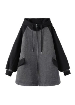 Plus Size Grey Zip Up Pockets Patchwork Fine Cotton Filled Hooded Coat Fall LY8335 -Ada Fashion Plus Size Grey Zip Up Pockets Patchwork Fine Cotton Filled Hooded Coat Fall Ada Fashion 149270595